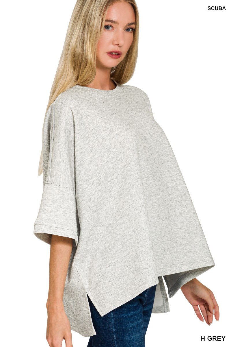 Zenana Scuba Round Neck Top with Side Slits - Bitsy Gypsy Boutique