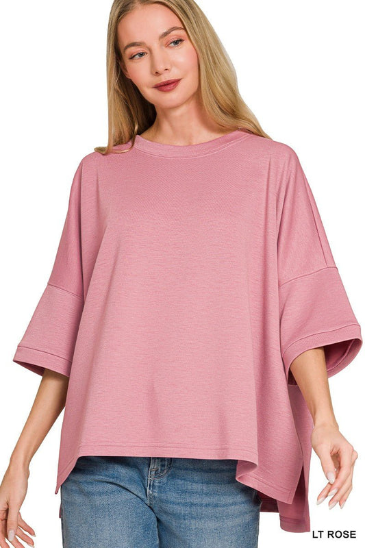 Zenana Scuba Round Neck Top With Side Slits - Bitsy Gypsy Boutique