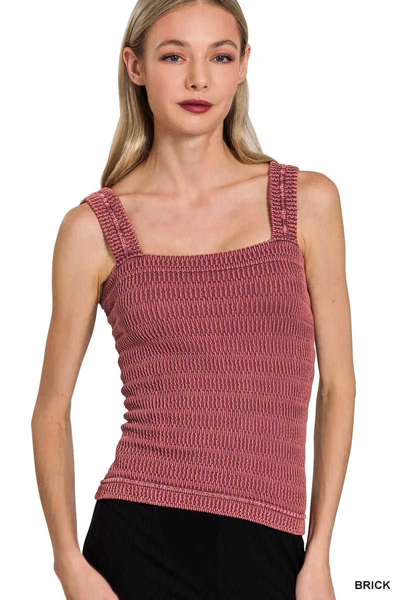 Zenana Seamless Winkle Stone Washed Tank Top - Bitsy Gypsy Boutique