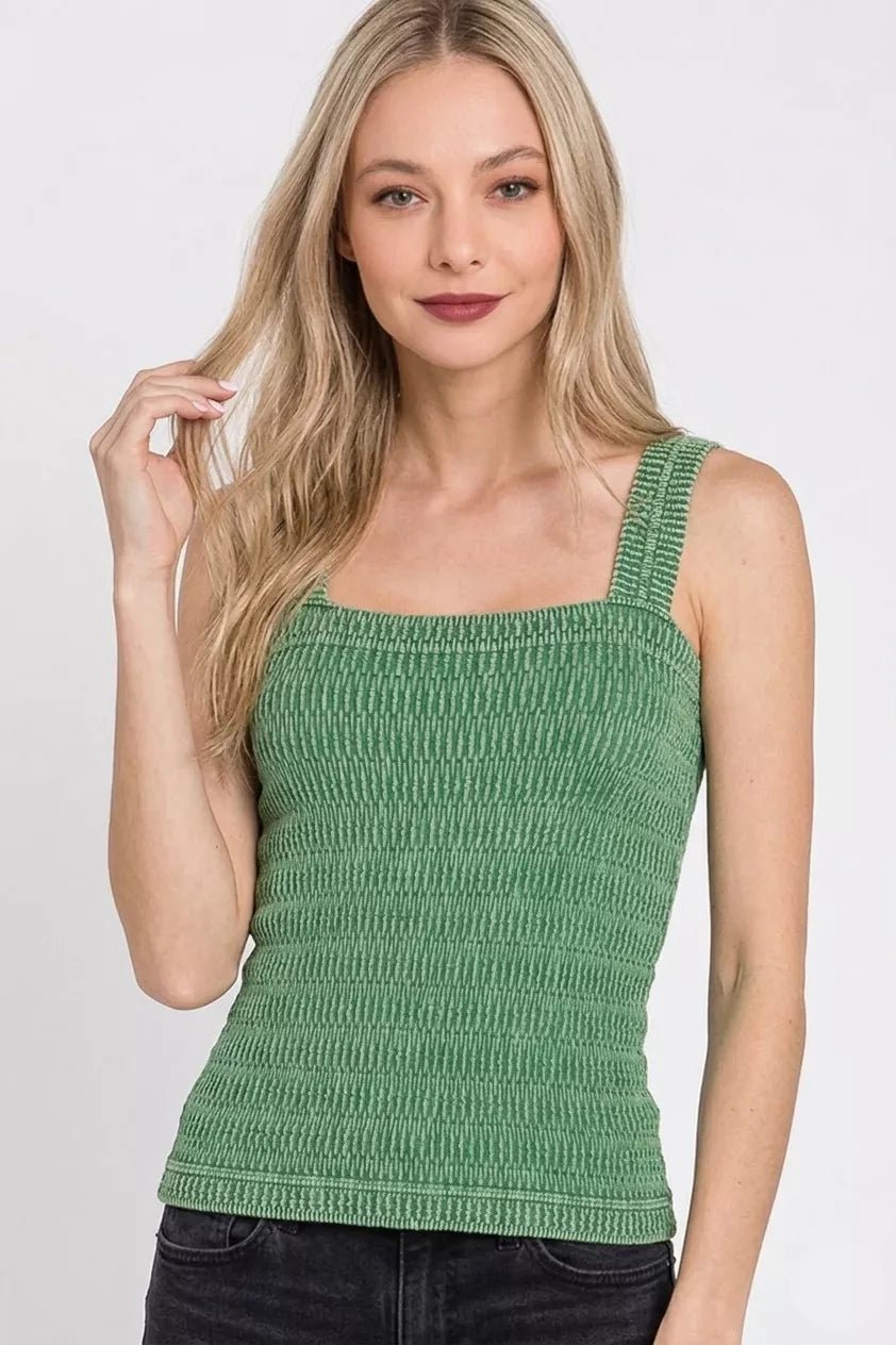 Zenana Seamless Winkle Stone Washed Tank Top - Bitsy Gypsy Boutique