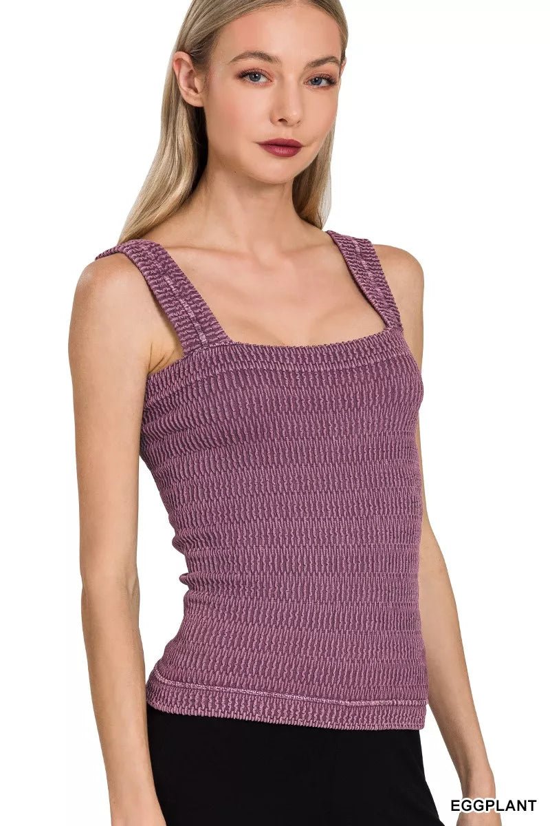 Zenana Seamless Winkle Stone Washed Tank Top - Bitsy Gypsy Boutique