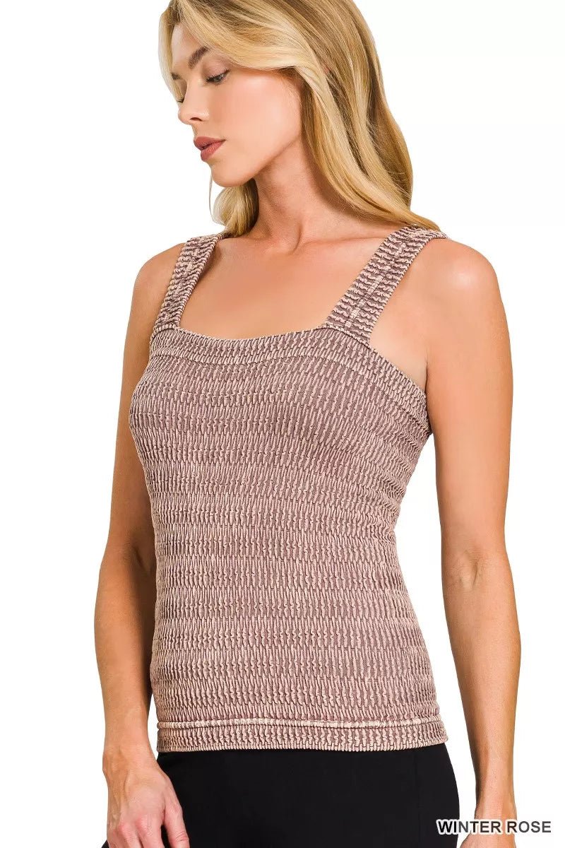 Zenana Seamless Winkle Stone Washed Tank Top - Bitsy Gypsy Boutique