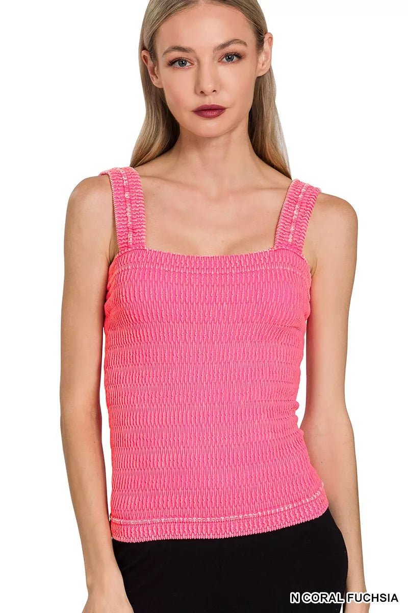 Zenana Seamless Winkle Stone Washed Tank Top - Bitsy Gypsy Boutique