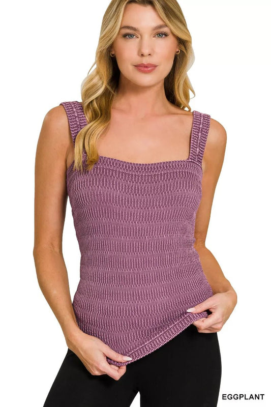 Zenana Seamless Winkle Stone Washed Tank Top - Bitsy Gypsy Boutique