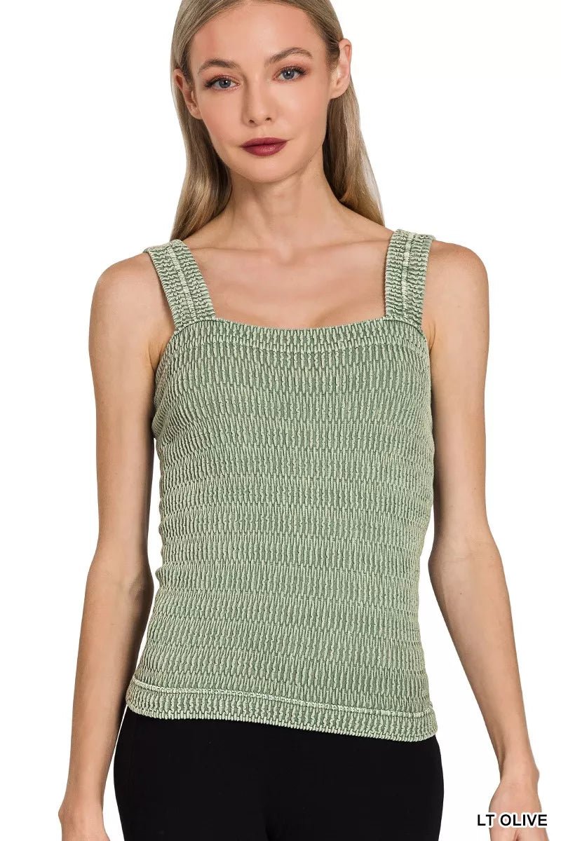Zenana Seamless Winkle Stone Washed Tank Top - Bitsy Gypsy Boutique