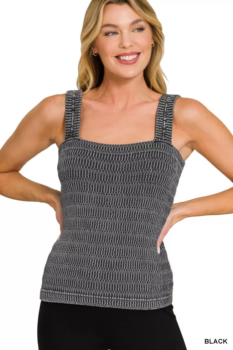 Zenana Seamless Winkle Stone Washed Tank Top - Bitsy Gypsy Boutique
