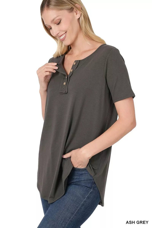 Zenana Short Sleeve Button Down Top - Bitsy Gypsy Boutique