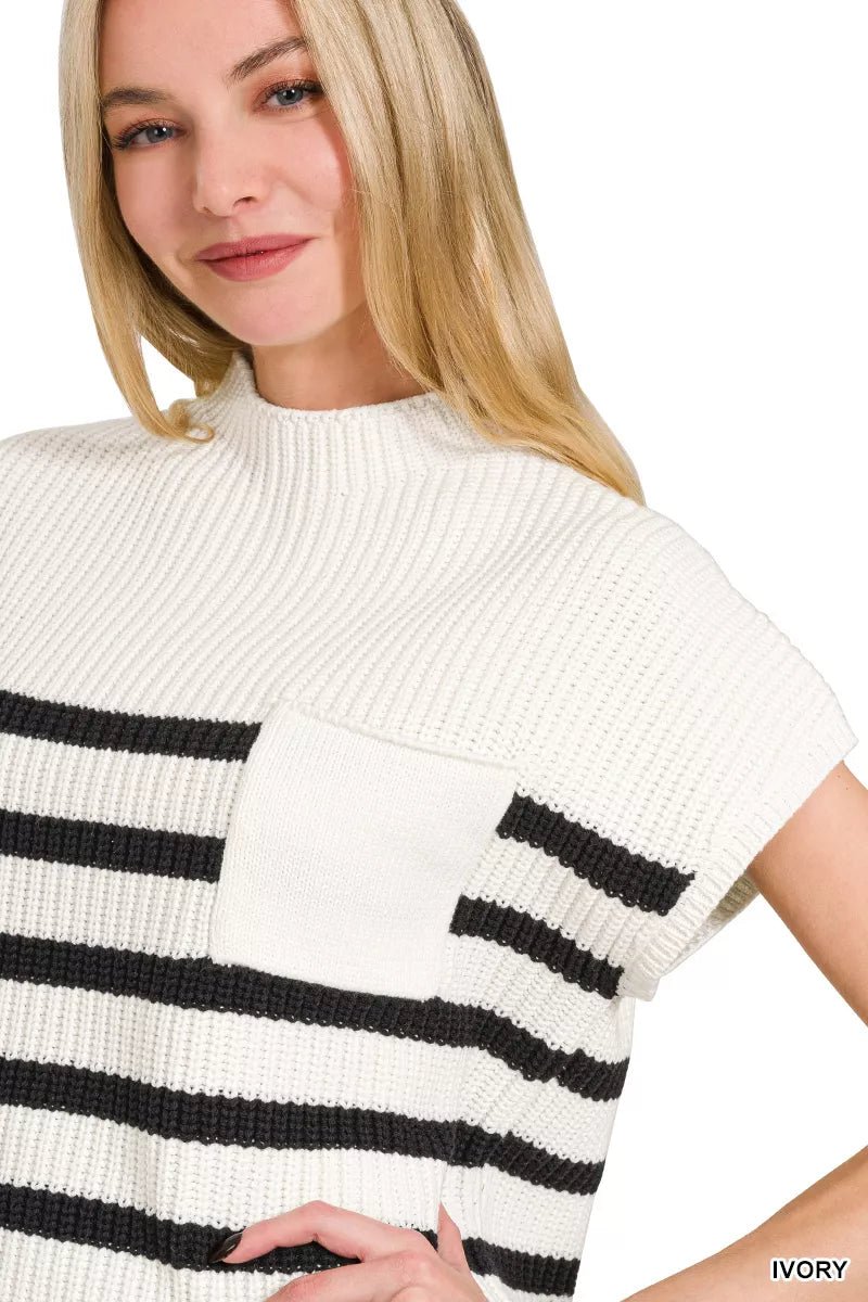 Zenana Short Sleeve Stripe Sweater - Bitsy Gypsy Boutique
