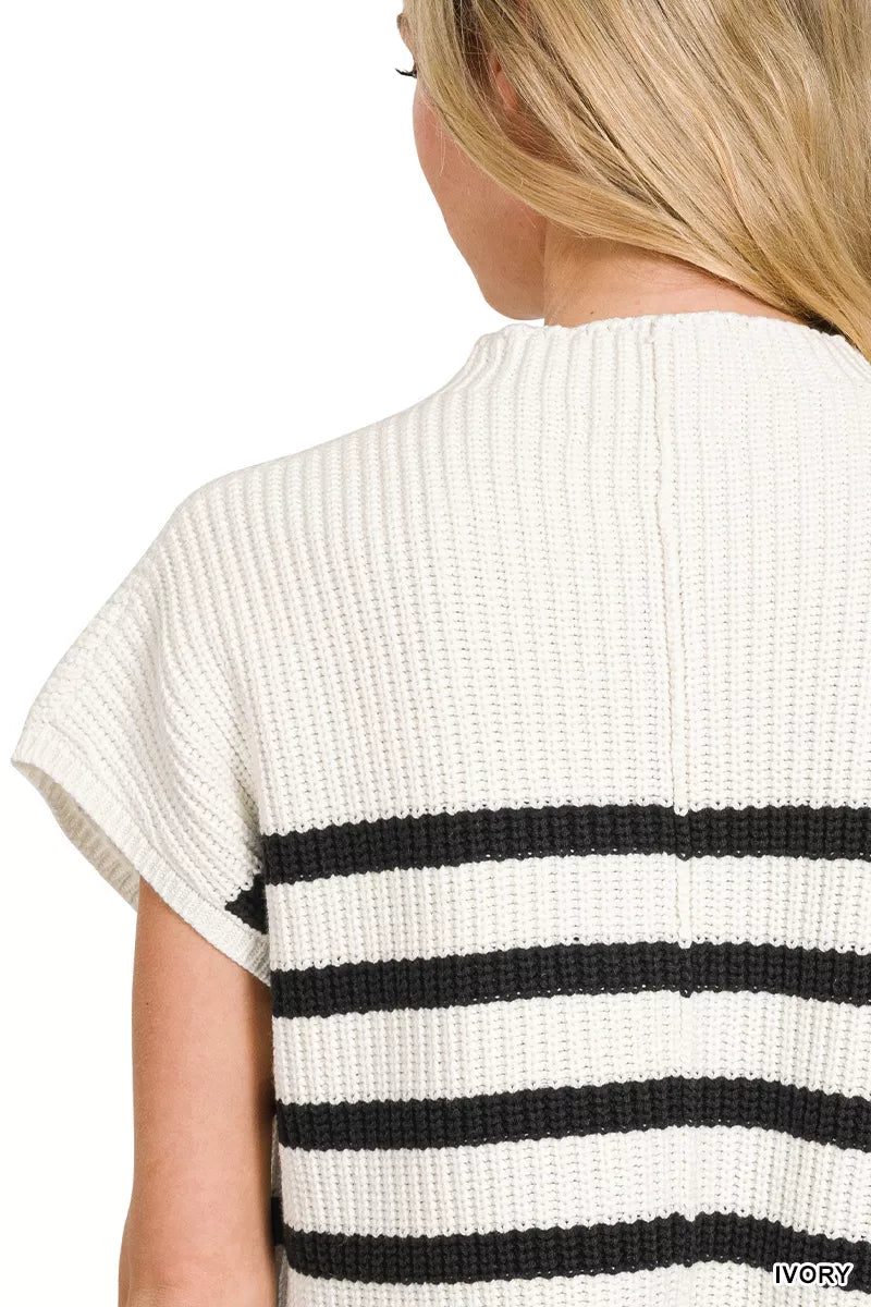 Zenana Short Sleeve Stripe Sweater - Bitsy Gypsy Boutique