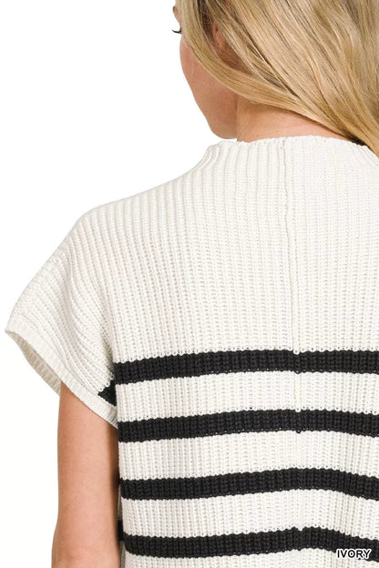 Zenana Short Sleeve Stripe Sweater - Bitsy Gypsy Boutique