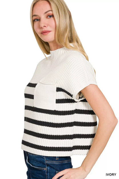 Zenana Short Sleeve Stripe Sweater - Bitsy Gypsy Boutique