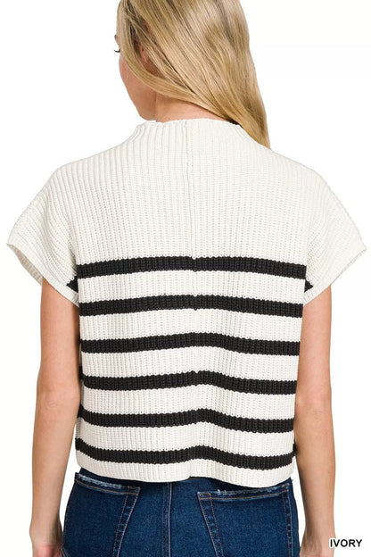 Zenana Short Sleeve Stripe Sweater - Bitsy Gypsy Boutique