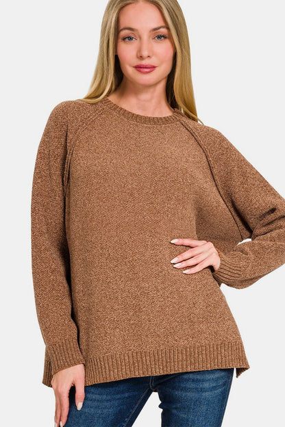 Zenana Side Slit Raglan Sleeve Sweater - Bitsy Gypsy Boutique