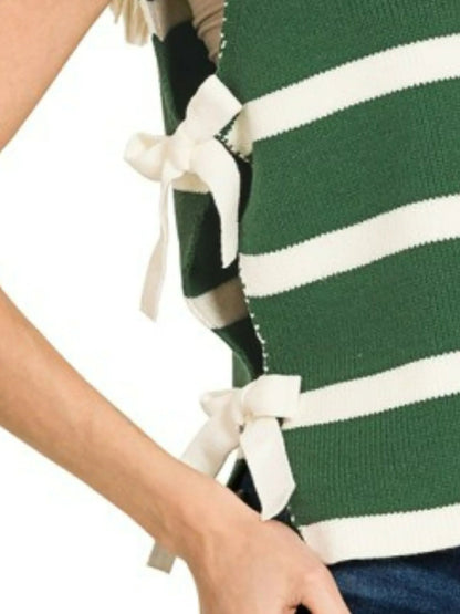 Zenana Side Tie Stripe Sweater Vest - Bitsy Gypsy Boutique