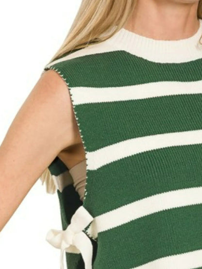 Zenana Side Tie Stripe Sweater Vest - Bitsy Gypsy Boutique
