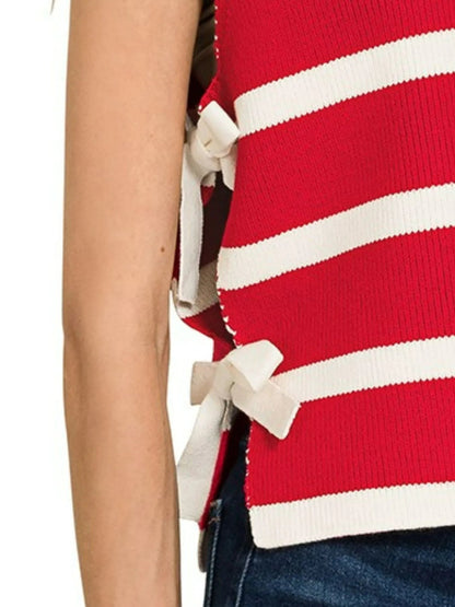 Zenana Side Tie Stripe Sweater Vest - Bitsy Gypsy Boutique