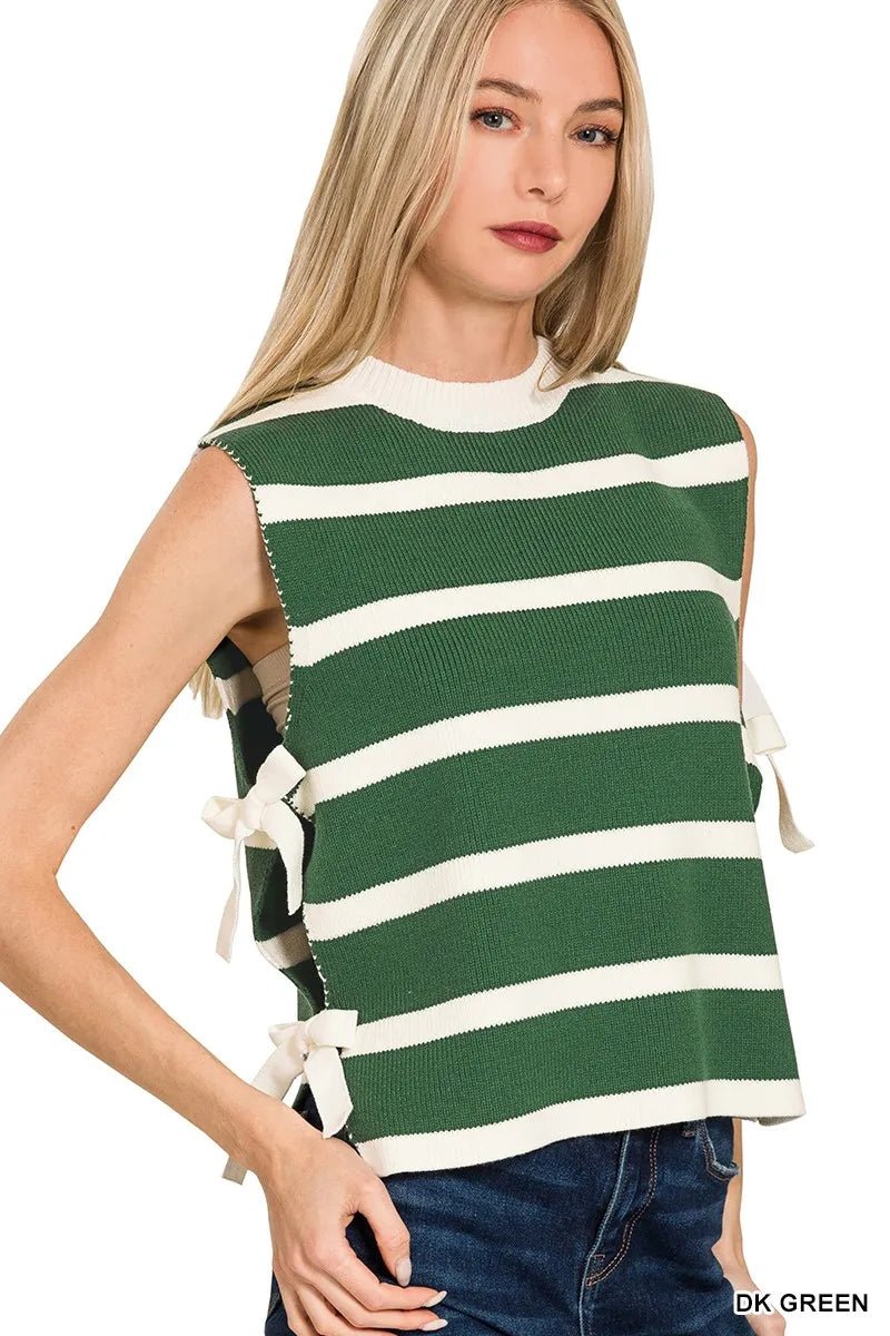 Zenana Side Tie Stripe Sweater Vest - Bitsy Gypsy Boutique