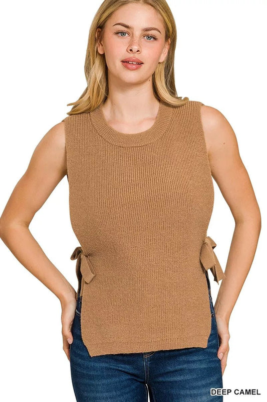 Zenana Side Tie Sweater Vest - Bitsy Gypsy Boutique