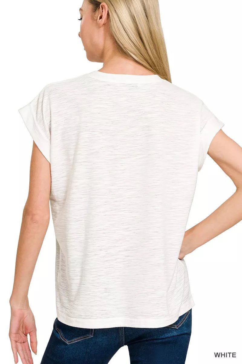 Zenana Slub Cuffed Sleeve Tee - Bitsy Gypsy Boutique