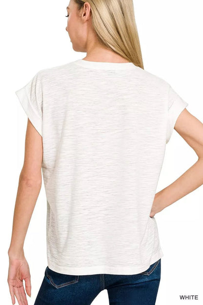 Zenana Slub Cuffed Sleeve Tee - Bitsy Gypsy Boutique