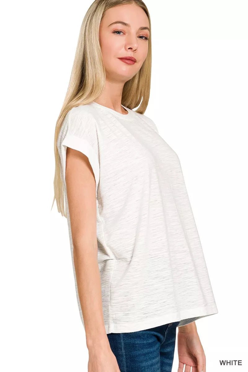 Zenana Slub Cuffed Sleeve Tee - Bitsy Gypsy Boutique