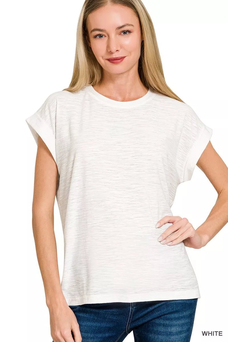 Zenana Slub Cuffed Sleeve Tee - Bitsy Gypsy Boutique