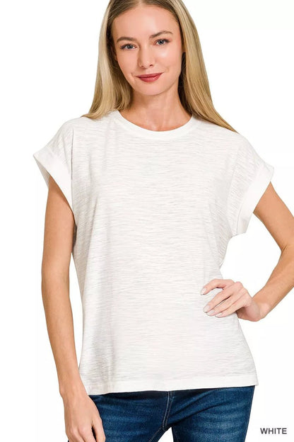 Zenana Slub Cuffed Sleeve Tee - Bitsy Gypsy Boutique