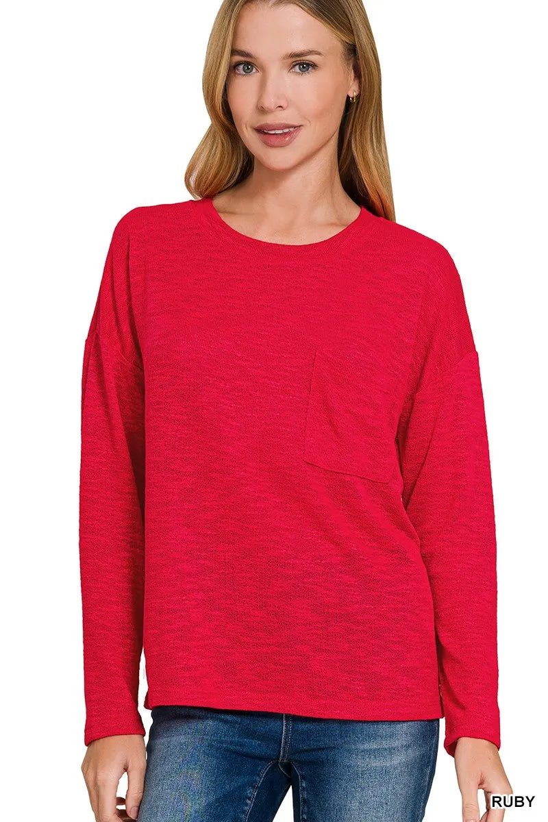 Zenana Slub Hacci Long Sleeve T-Shirt - Bitsy Gypsy Boutique