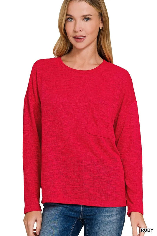 Zenana Slub Hacci Long Sleeve T-Shirt - Bitsy Gypsy Boutique