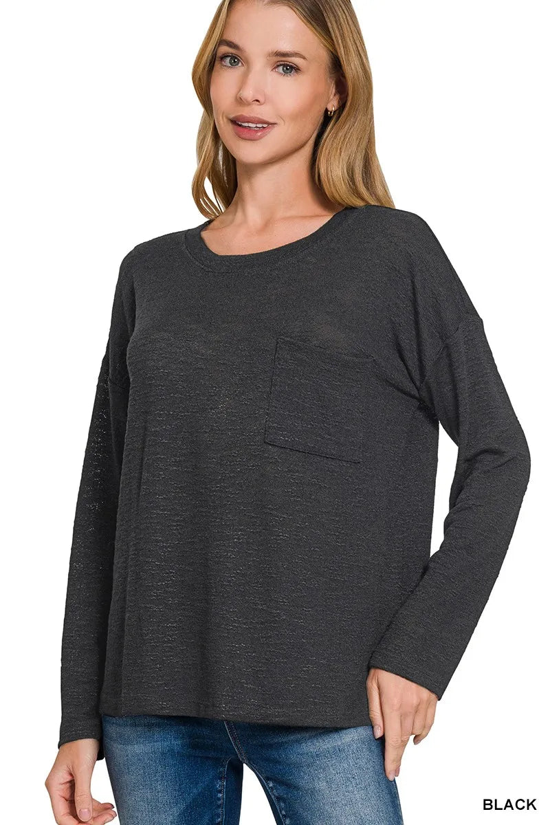 Zenana Slub Hacci Long Sleeve T-Shirt - Bitsy Gypsy Boutique