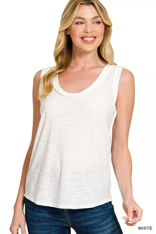 Zenana Slub Raw Edge Detail Tank Top - Bitsy Gypsy Boutique