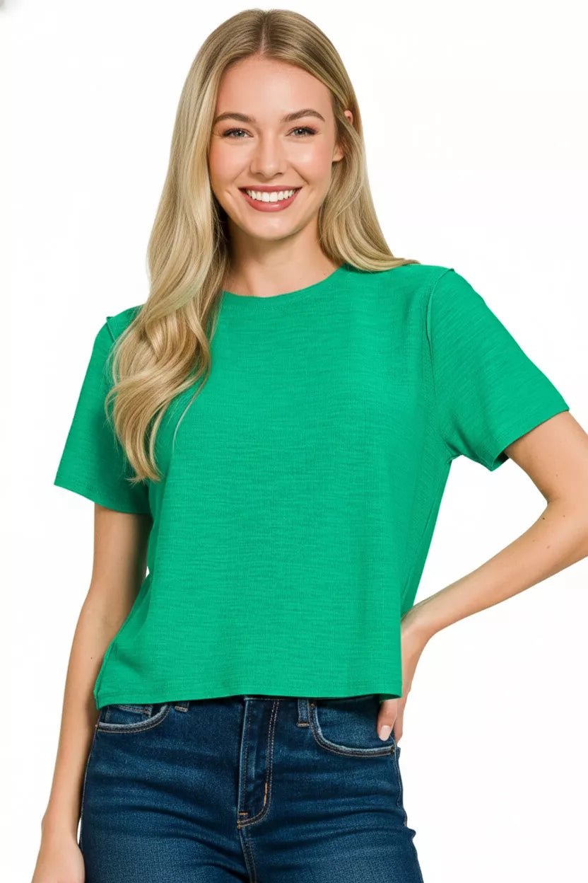 Zenana Slub Short Sleeve Tee - Bitsy Gypsy Boutique