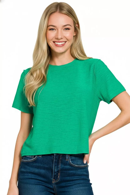 Zenana Slub Short Sleeve Tee - Bitsy Gypsy Boutique