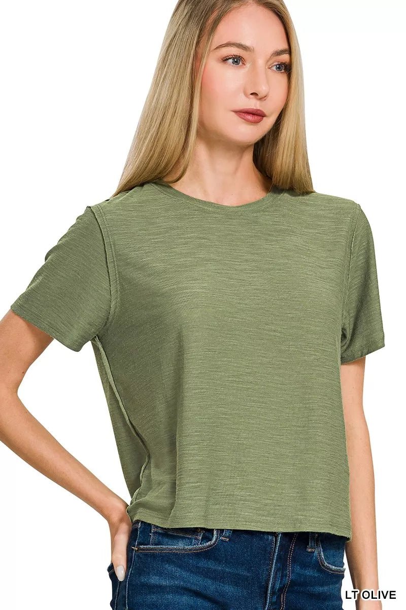 Zenana Slub Short Sleeve Tee - Bitsy Gypsy Boutique