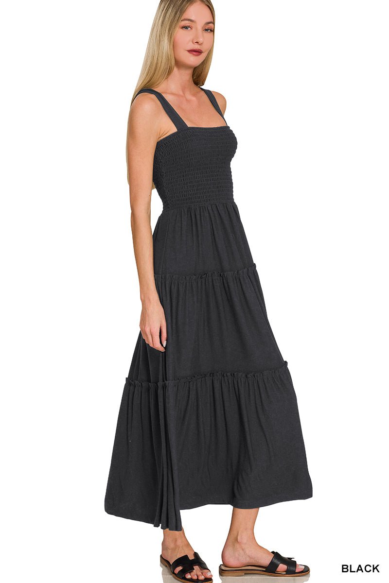 Zenana Smocked Tiered Midi Dress - Bitsy Gypsy Boutique