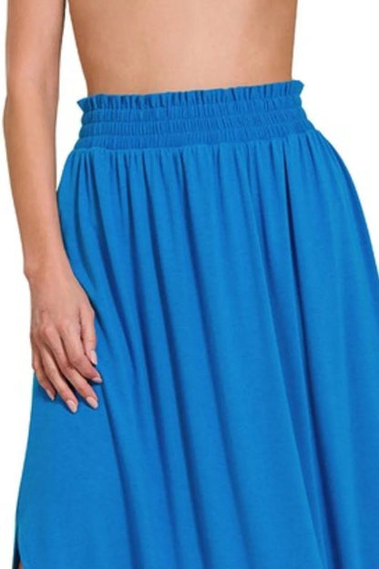 Zenana Smocked Waist Side Slit Maxi Skirt With Pockets - Bitsy Gypsy Boutique