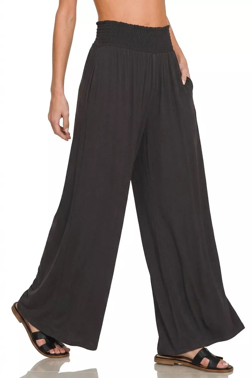 Zenana Smocked Waist Wide Leg Palazzo Pants - Bitsy Gypsy Boutique