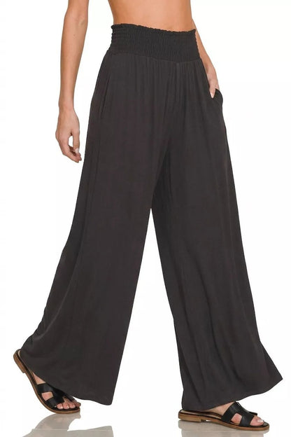 Zenana Smocked Waist Wide Leg Palazzo Pants - Bitsy Gypsy Boutique