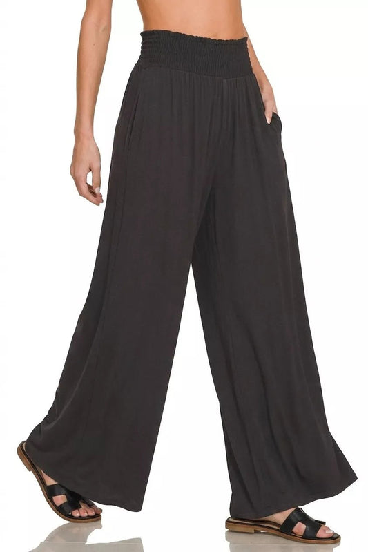 Zenana Smocked Waist Wide Leg Palazzo Pants - Bitsy Gypsy Boutique