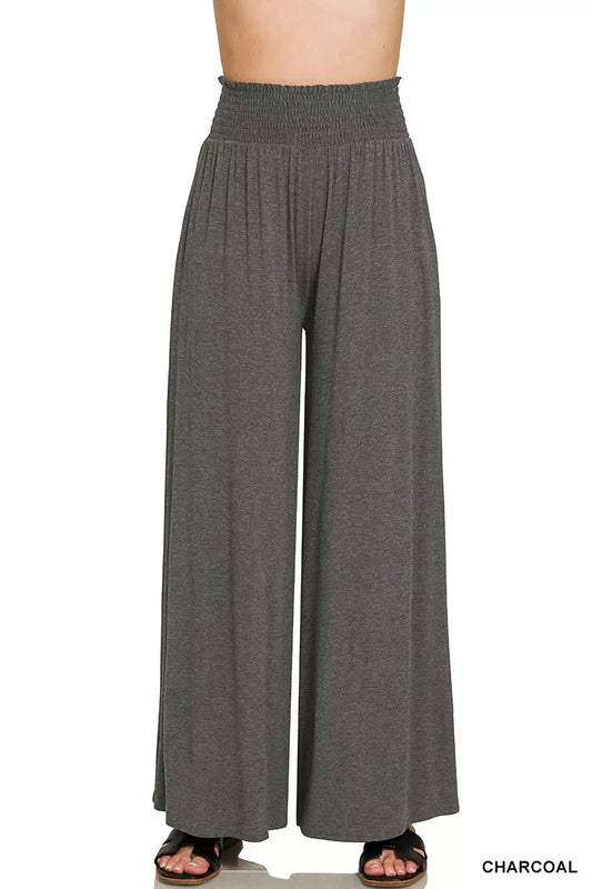 Zenana Smocked Waist Wide Leg Palazzo Pants - Bitsy Gypsy Boutique