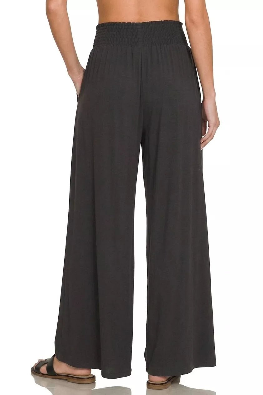 Zenana Smocked Waist Wide Leg Palazzo Pants - Bitsy Gypsy Boutique