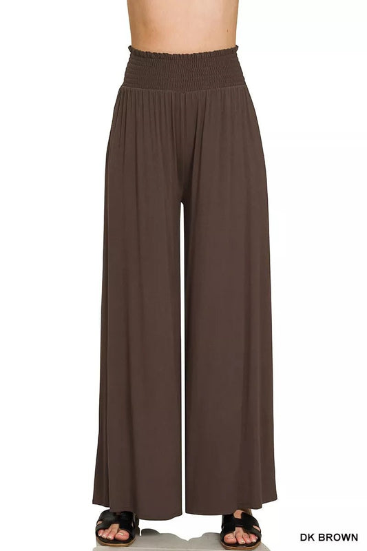 Zenana Smocked Waist Wide Leg Palazzo Pants - Bitsy Gypsy Boutique