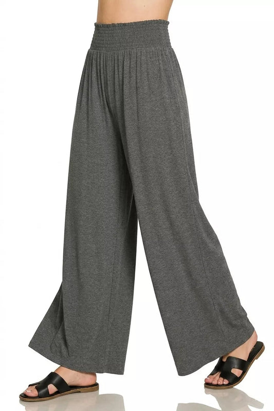 Zenana Smocked Waist Wide Leg Palazzo Pants - Bitsy Gypsy Boutique