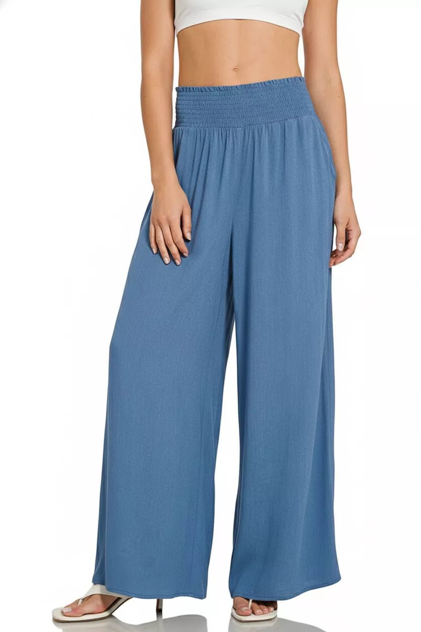Zenana Smocked Waistband Wide Leg Lounge Pants - Bitsy Gypsy Boutique