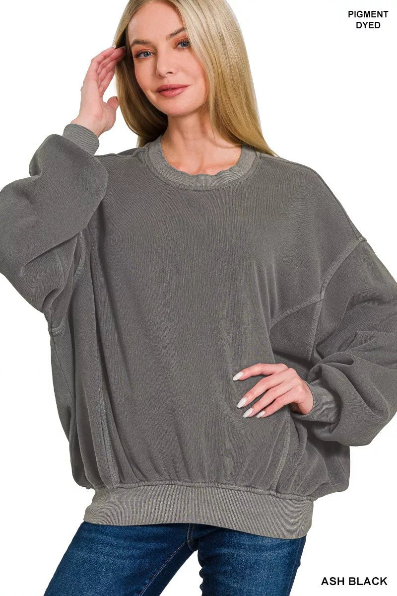 Zenana Soft Fleece Pigment Dye Pullover - Bitsy Gypsy Boutique