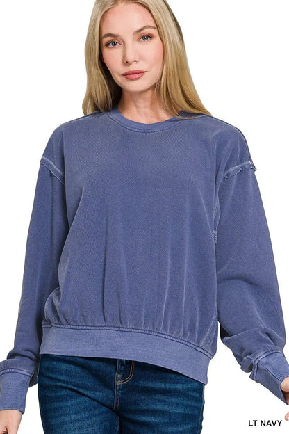 Zenana Soft Fleece Pigment Dye Round Neck Pullover - Bitsy Gypsy Boutique
