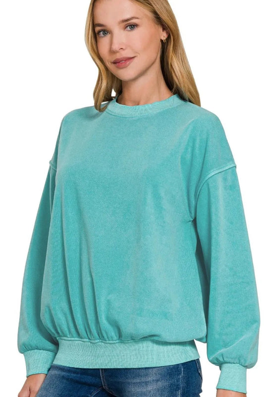Zenana Soft Fleece Pigment Dye Round - neck Sweatshirts - Bitsy Gypsy Boutique