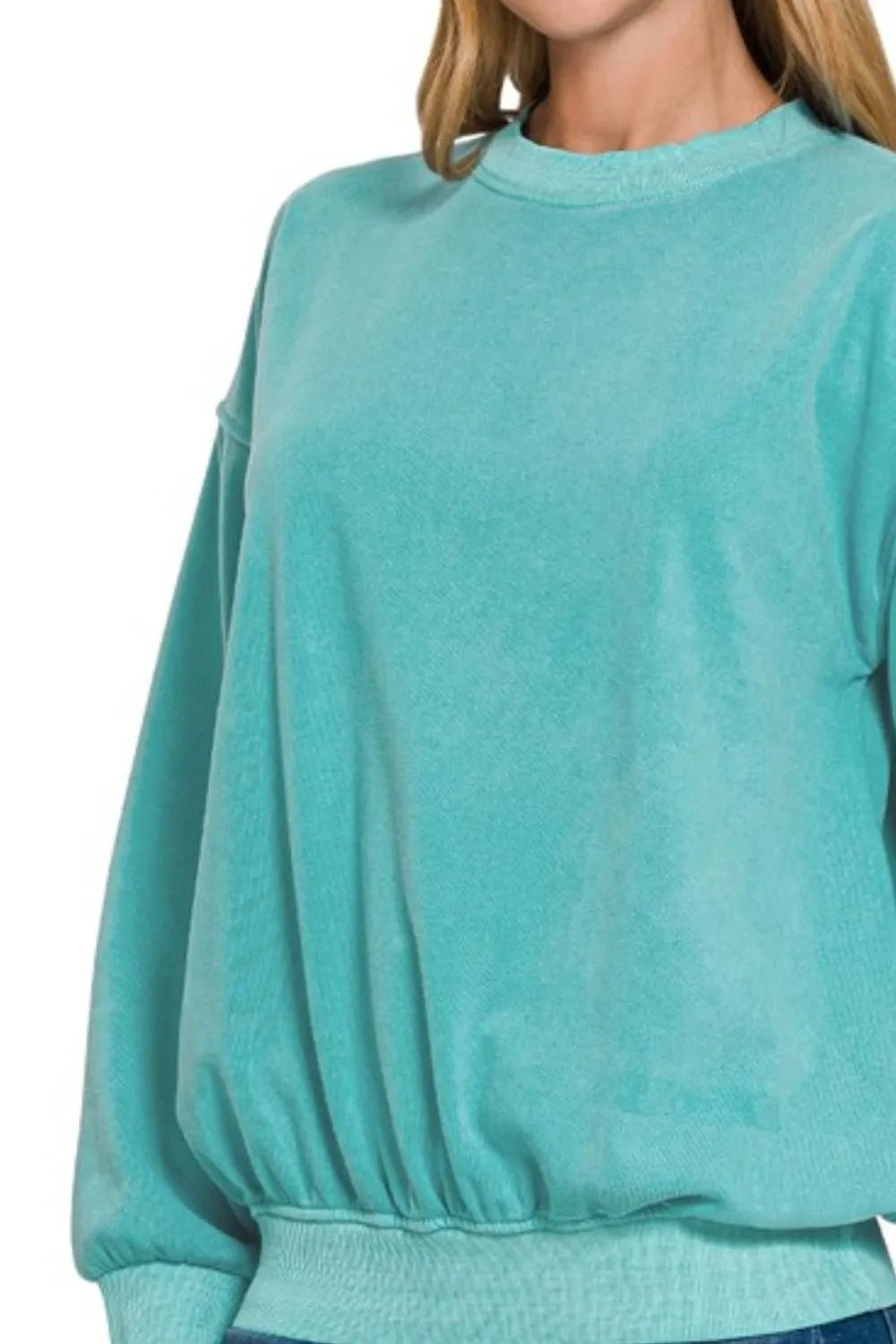 Zenana Soft Fleece Pigment Dye Round - neck Sweatshirts - Bitsy Gypsy Boutique