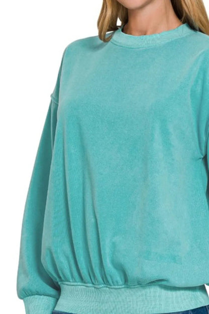 Zenana Soft Fleece Pigment Dye Round - neck Sweatshirts - Bitsy Gypsy Boutique