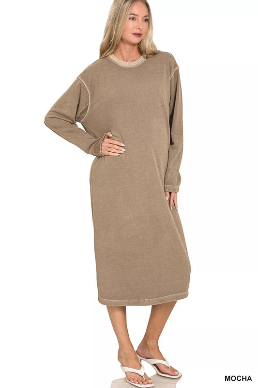Zenana Soft Fleece Pigment Dye Sweatshirts Dress - Bitsy Gypsy Boutique